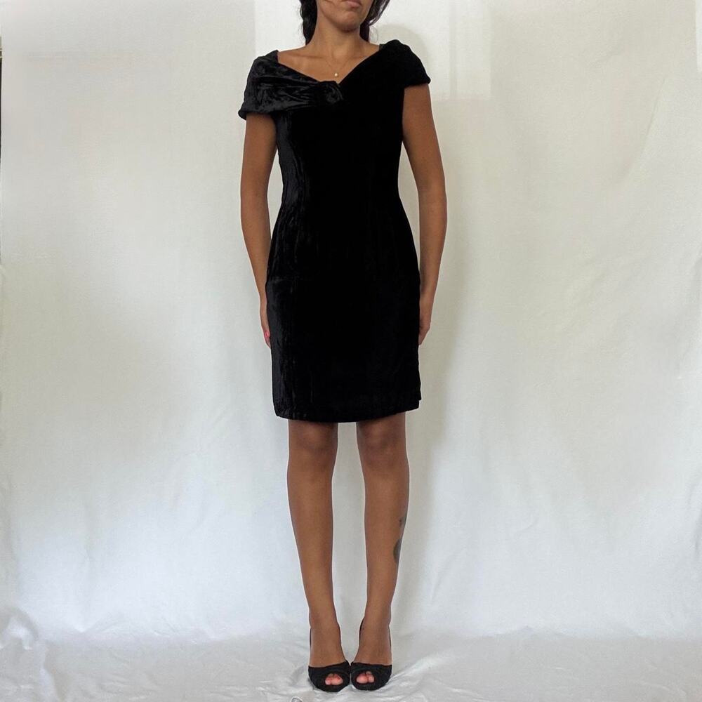 Vintage 90s Carole Little Black Velvet Midi Dress Formal Evening Cocktail Sz 8
